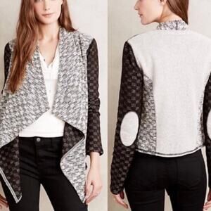 ANTHRO Saturday Sunday Luci Black Gray Draped Knit Cardigan Sweater Size SMALL